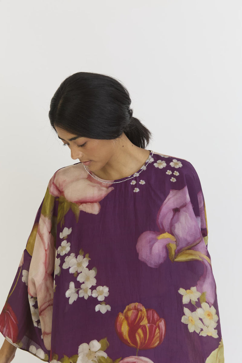 JAMUN KAFTAN SET silk by Yam in purple color for women Worldwide