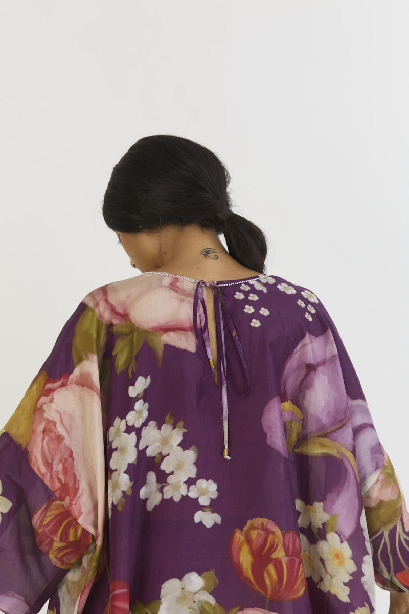 JAMUN KAFTAN SET silk by Yam in purple color for women Worldwide