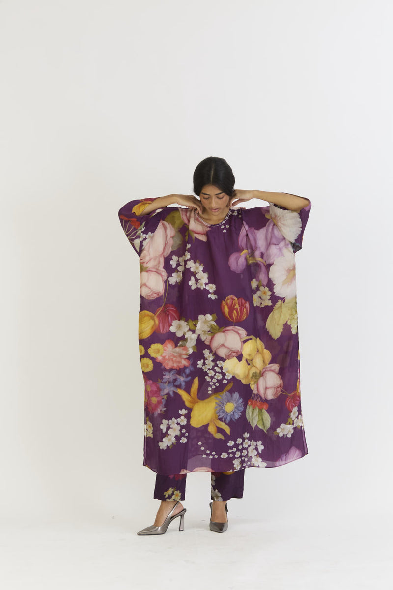 JAMUN KAFTAN SET silk by Yam in purple color for women Worldwide