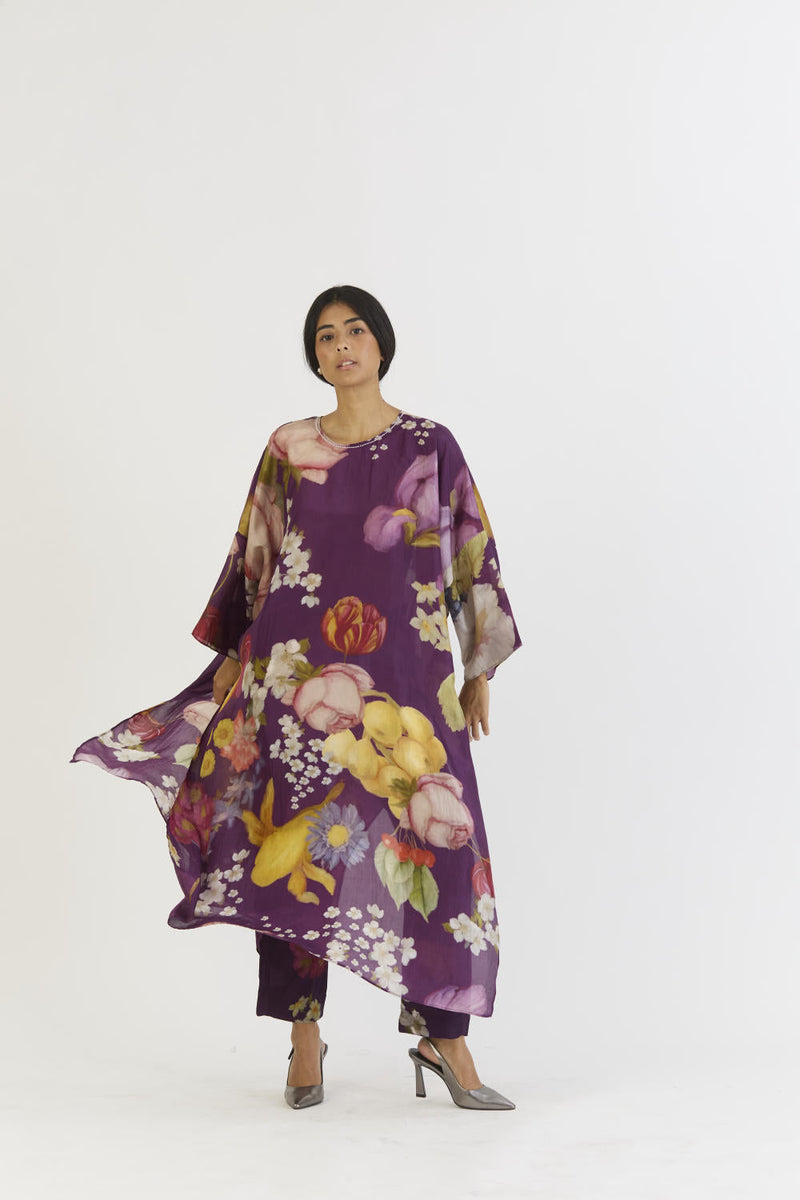 JAMUN KAFTAN SET silk by Yam in purple color for women Worldwide