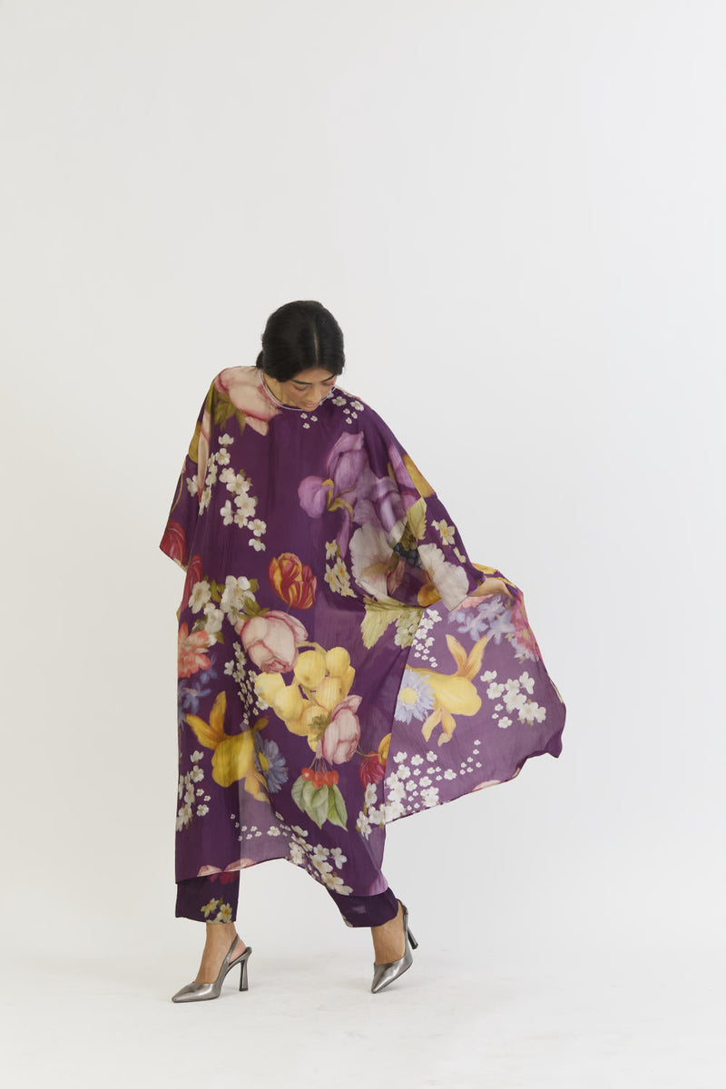 JAMUN KAFTAN SET silk by Yam in purple color for women Worldwide
