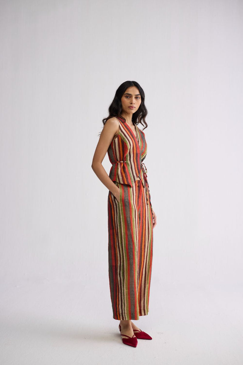 JILIAN TIE UP WAISTCOAT & PANTS SET linen co-ord set by YAM in multicolor for women Worldwide