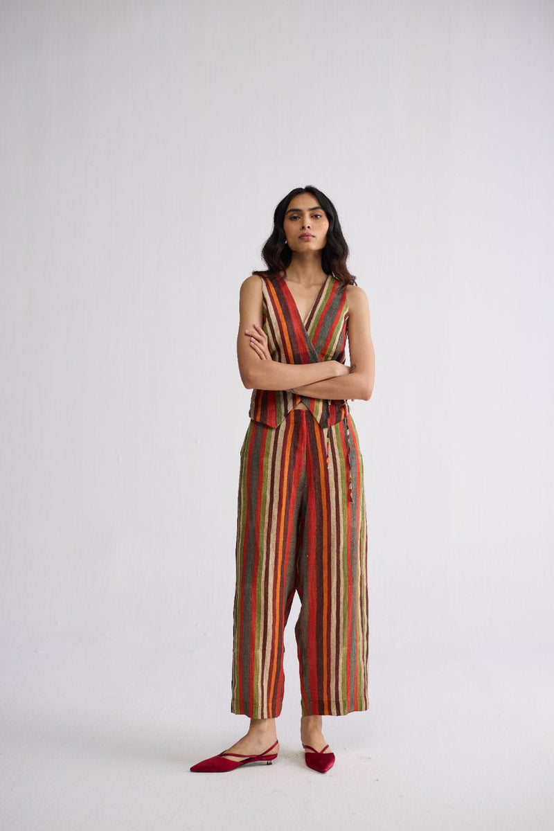 JILIAN TIE UP WAISTCOAT & PANTS SET linen co-ord set by YAM in multicolor for women Worldwide