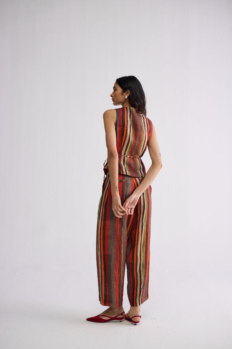 JILIAN TIE UP WAISTCOAT & PANTS SET linen co-ord set by YAM in multicolor for women Worldwide