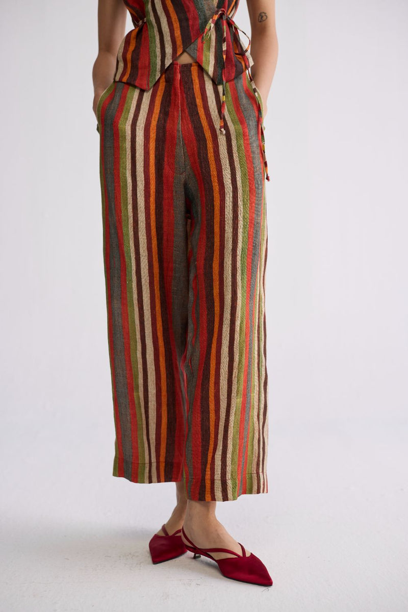 JILIAN TIE UP WAISTCOAT & PANTS SET linen co-ord set by YAM in multicolor for women Worldwide