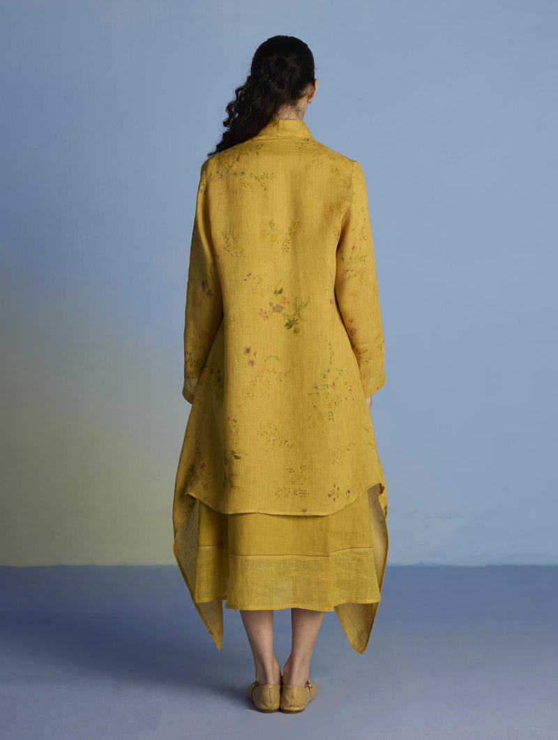 Tai Floral Sheer Linen Overlay - Ochre linen by Manan for women Worldwide