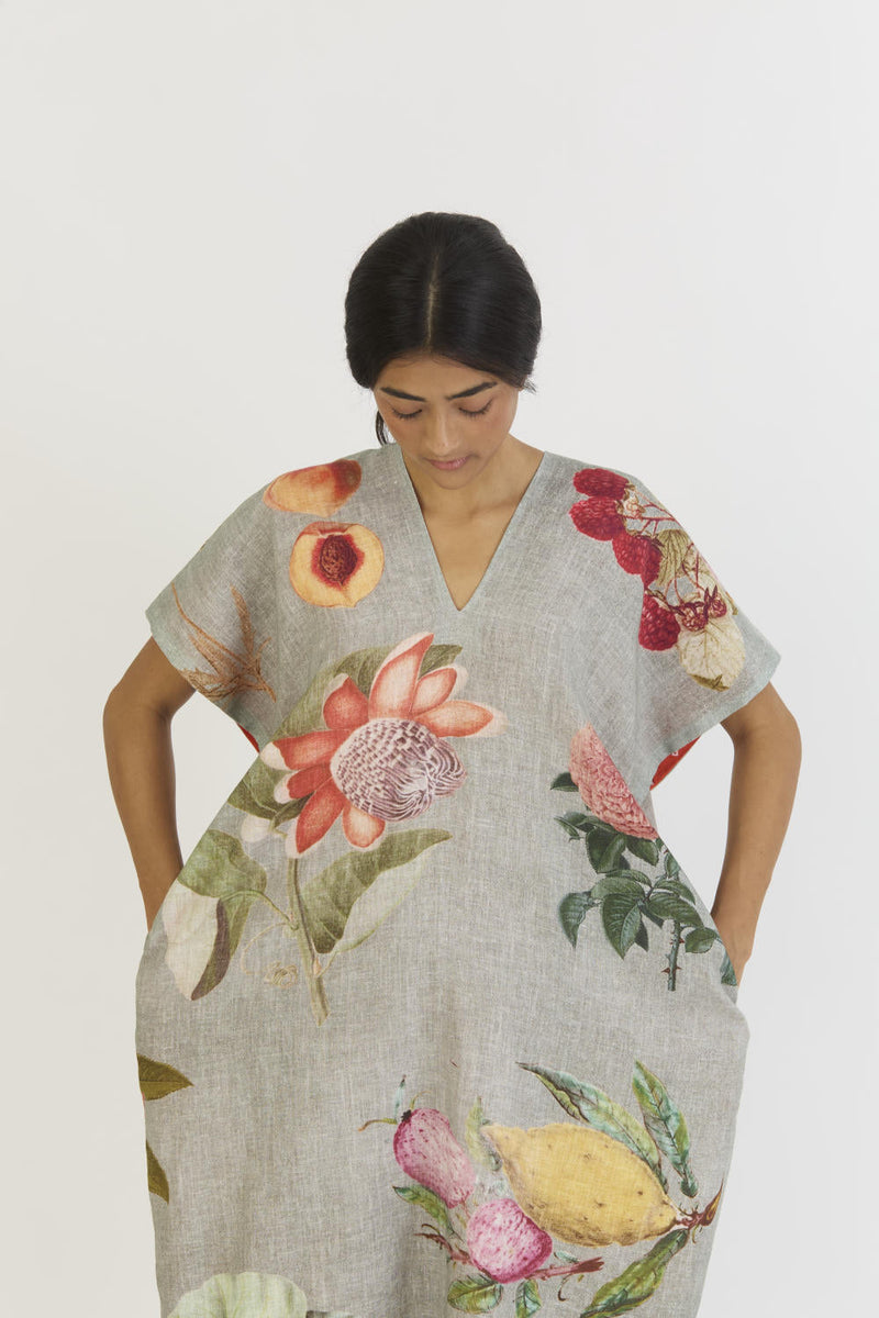 JUNIPER LINEN KAFTAN DRESS by Yam in blue color for women Worldwide