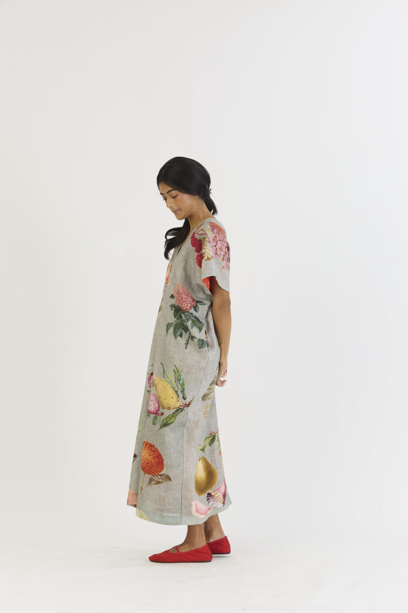 JUNIPER LINEN KAFTAN DRESS by Yam in blue color for women Worldwide