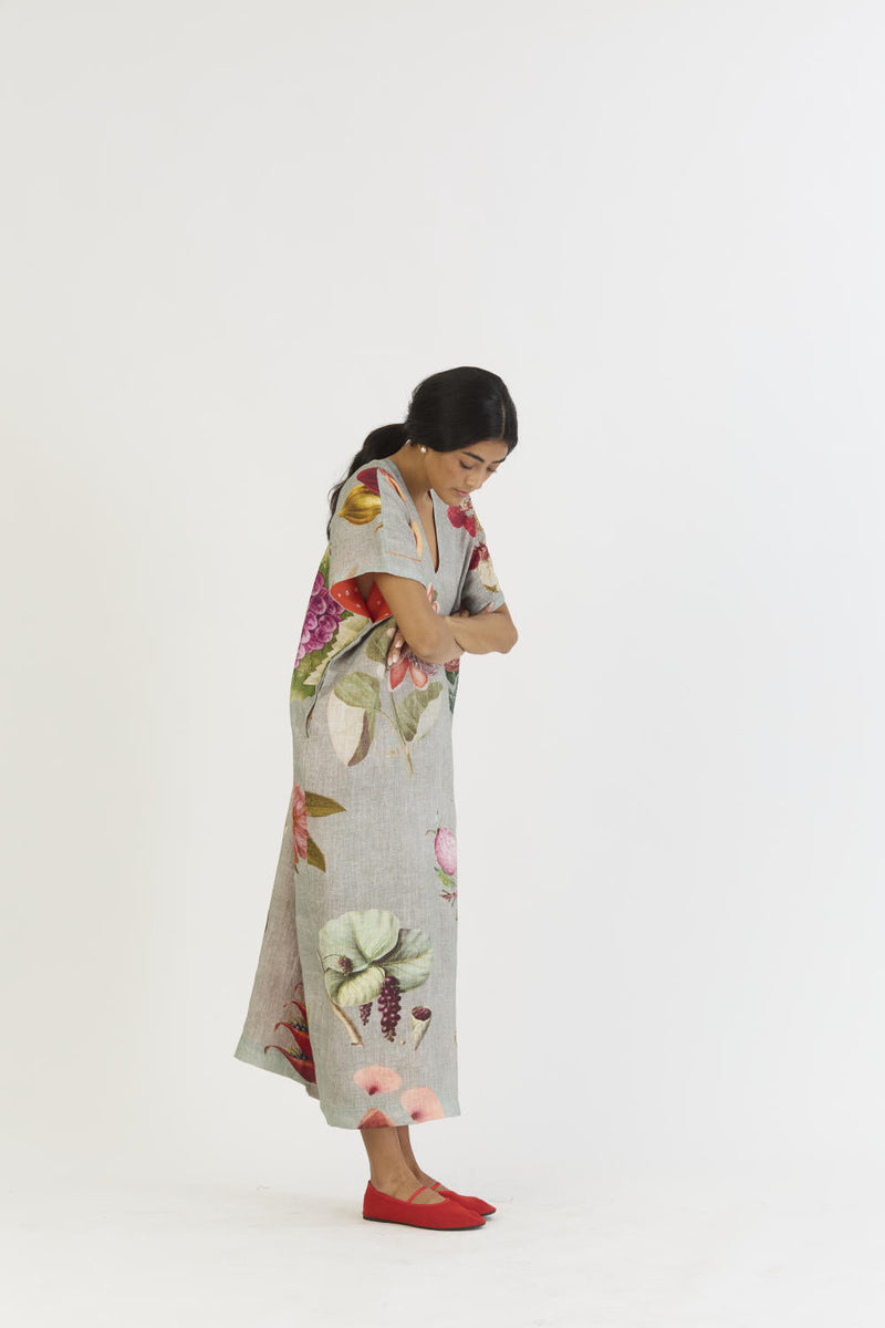 JUNIPER LINEN KAFTAN DRESS by Yam in blue color for women Worldwide