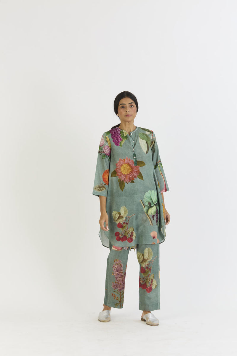 JUNIPER SHORT KURTA SET cotton by Yam in blue color for women Worldwide