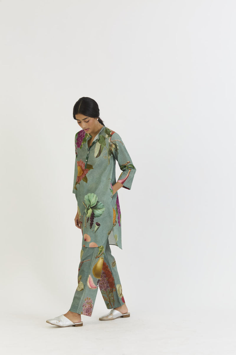 JUNIPER SHORT KURTA SET cotton by Yam in blue color for women Worldwide