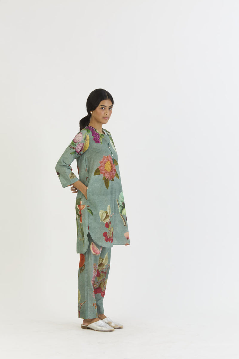 JUNIPER SHORT KURTA SET cotton by Yam in blue color for women Worldwide