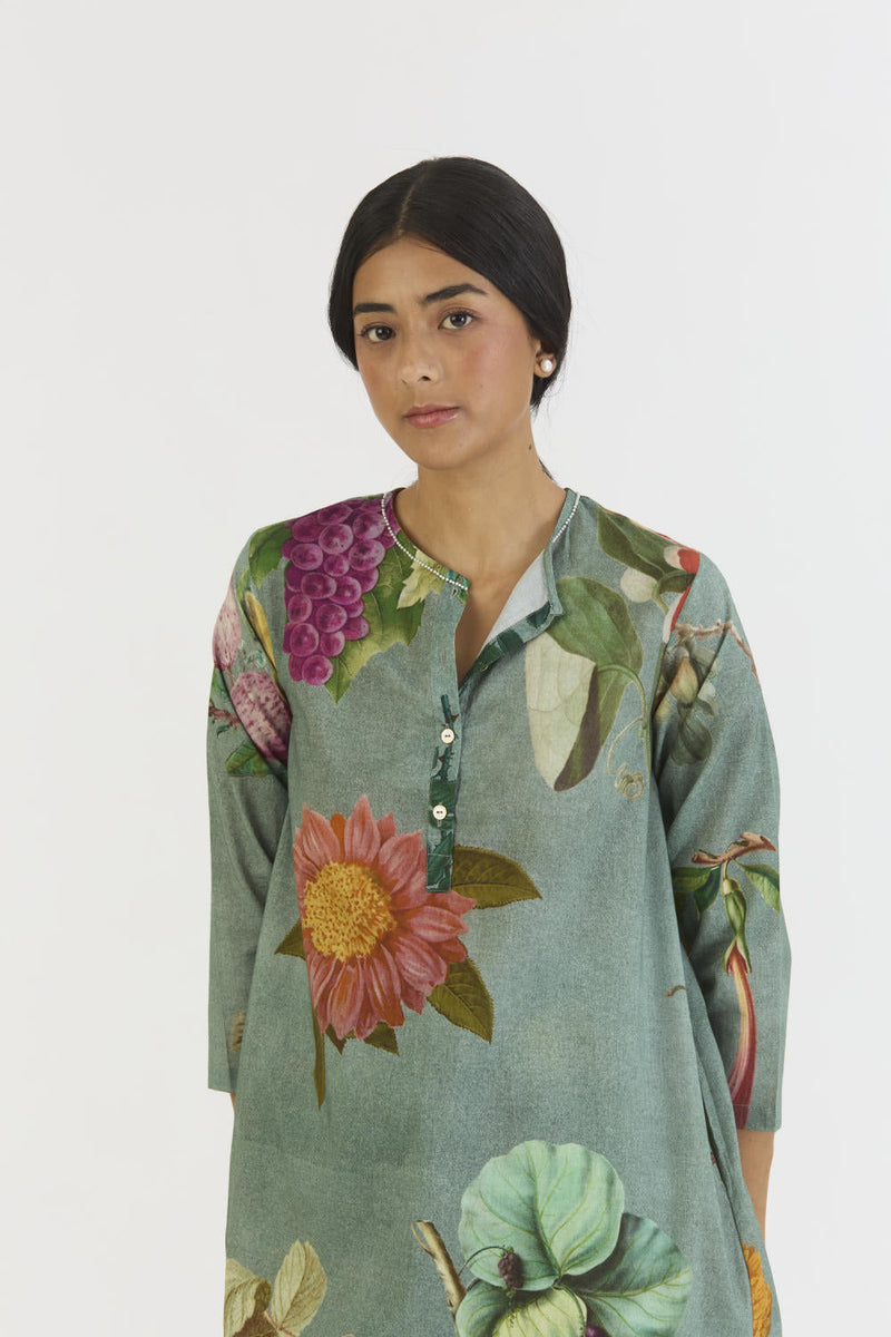 JUNIPER SHORT KURTA SET cotton by Yam in blue color for women Worldwide
