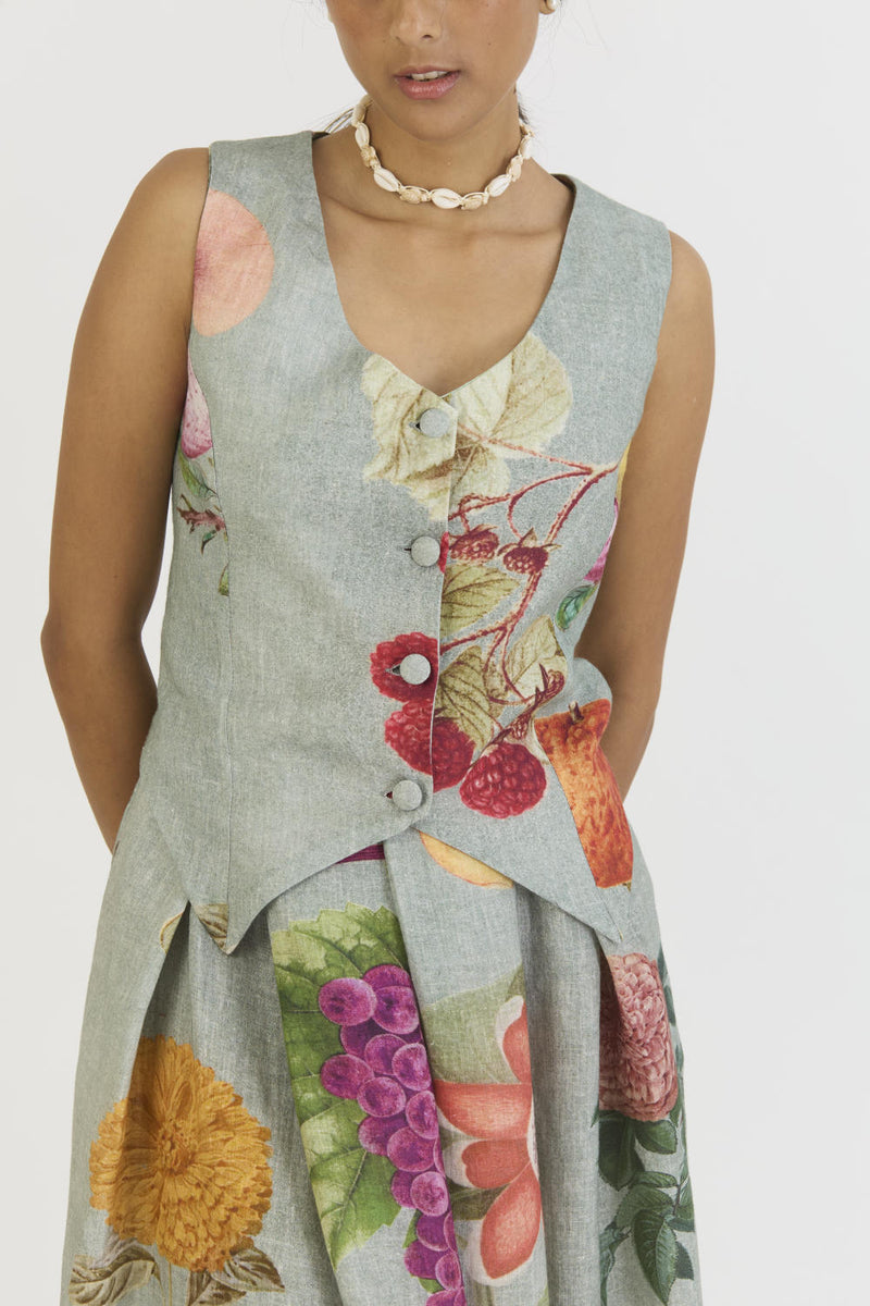 JUNIPER WAISTCOAT AND BOX PLEAT SKIRT by Yam in blue color for women Worldwide