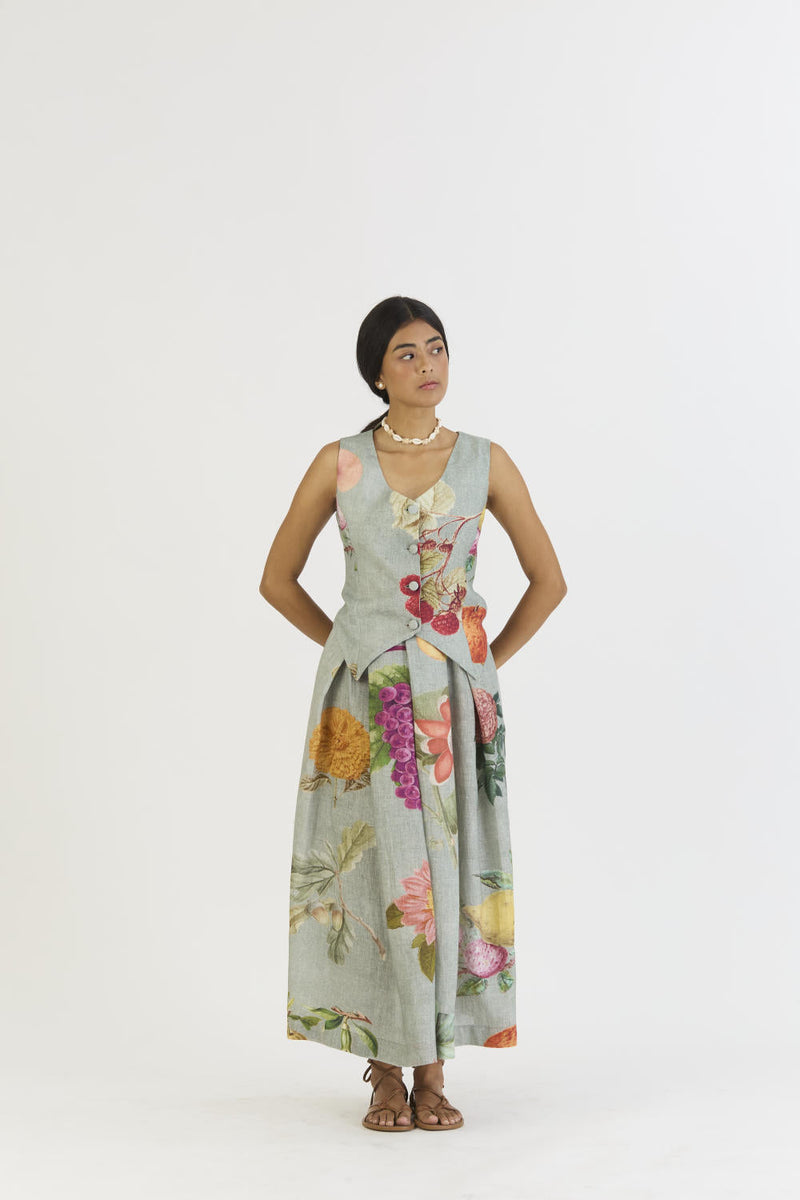 JUNIPER WAISTCOAT AND BOX PLEAT SKIRT by Yam in blue color for women Worldwide