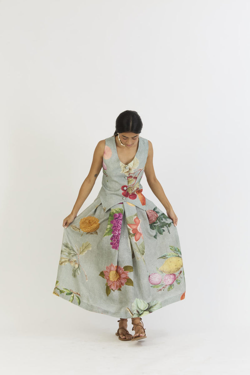 JUNIPER WAISTCOAT AND BOX PLEAT SKIRT by Yam in blue color for women Worldwide