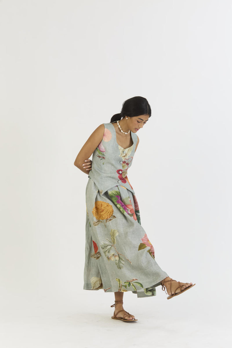 JUNIPER WAISTCOAT AND BOX PLEAT SKIRT by Yam in blue color for women Worldwide