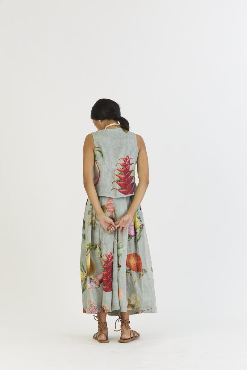 JUNIPER WAISTCOAT AND BOX PLEAT SKIRT by Yam in blue color for women Worldwide