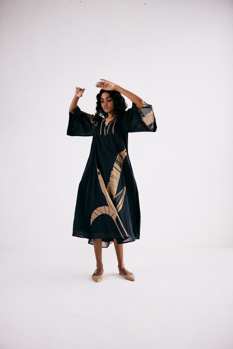 PARADISE POP DRESS cotton by Khara Kapas in charcoal for women Worldwide