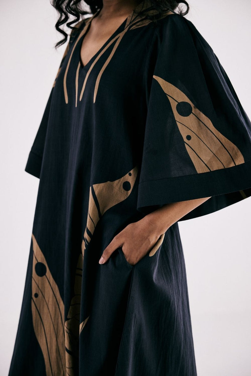 PARADISE POP DRESS cotton by Khara Kapas in charcoal for women Worldwide