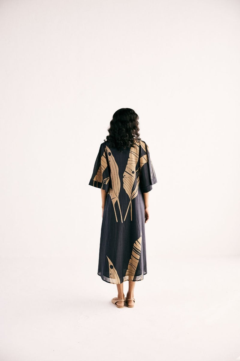 PARADISE POP DRESS cotton by Khara Kapas in charcoal for women Worldwide