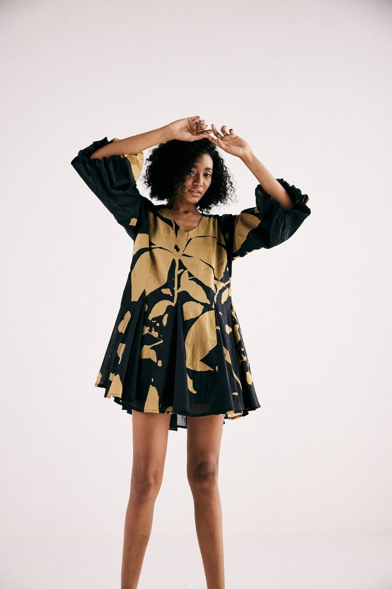 PETAL WHISPERS DRESS cotton by Khara Kapas in charcoal for women Worldwide