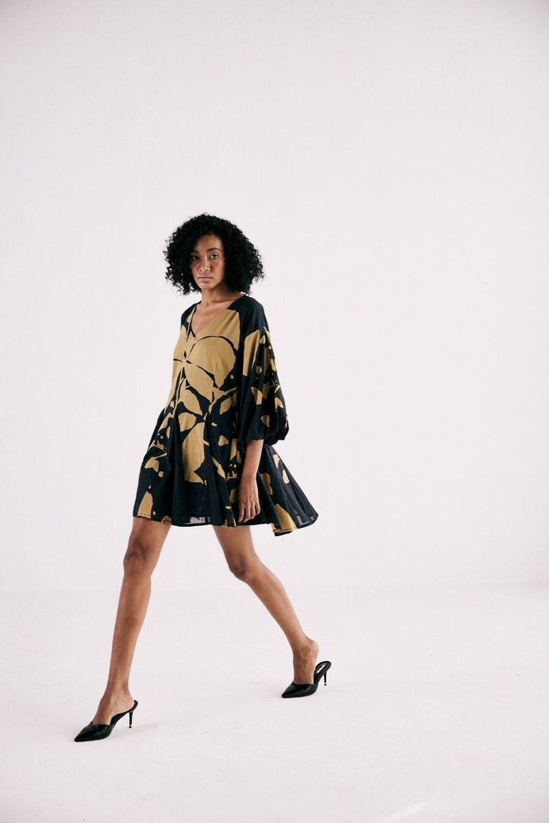 PETAL WHISPERS DRESS cotton by Khara Kapas in charcoal for women Worldwide