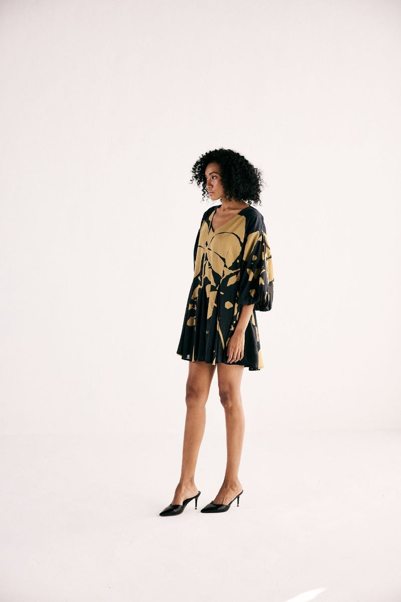 PETAL WHISPERS DRESS cotton by Khara Kapas in charcoal for women Worldwide