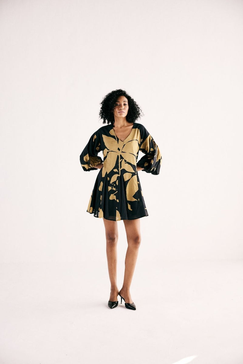 PETAL WHISPERS DRESS cotton by Khara Kapas in charcoal for women Worldwide