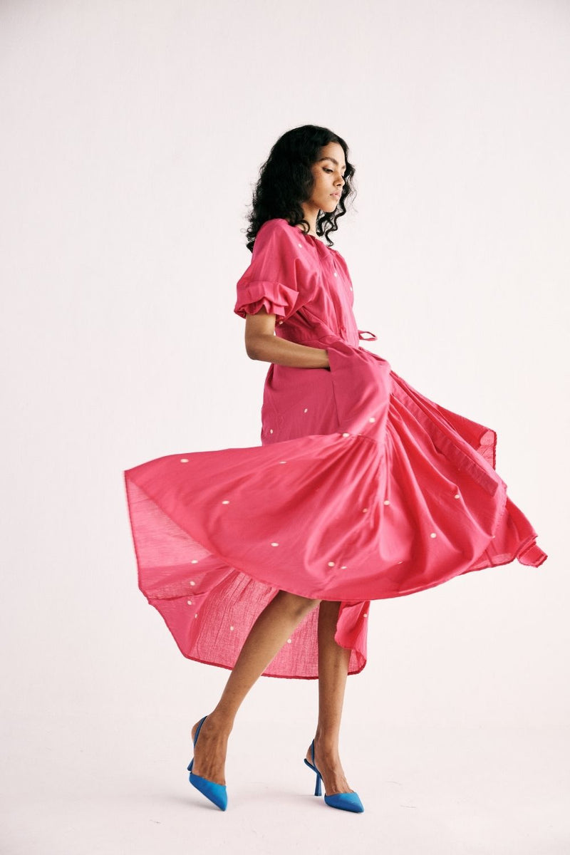 PINK POLKA WRAP DRESS cotton by Khara Kapas in pink for women Worldwide