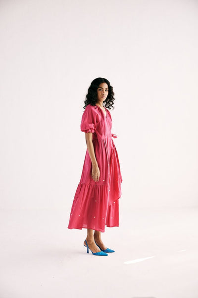 PINK POLKA WRAP DRESS