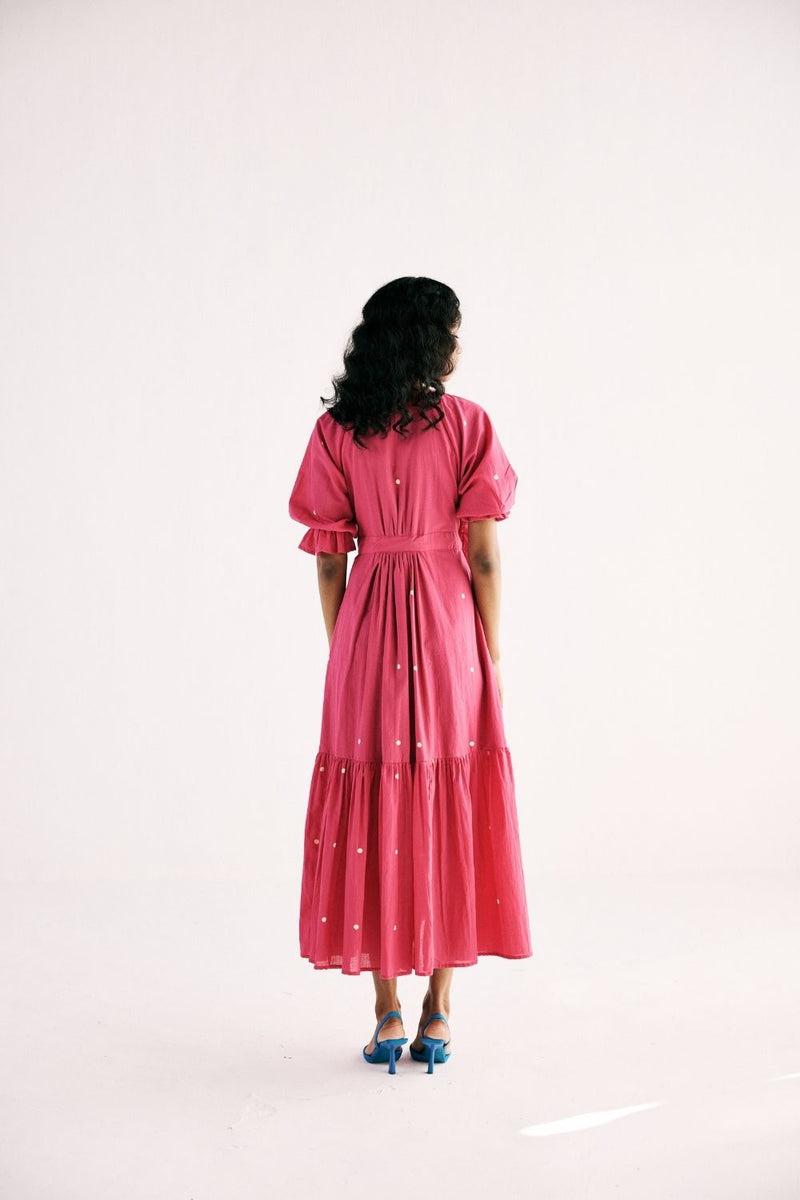 PINK POLKA WRAP DRESS cotton by Khara Kapas in pink for women Worldwide