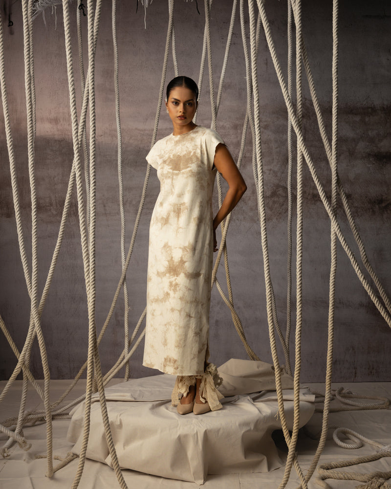 Ivory Hand-Dyed Knit Midi knit dress by Kritika Murarka in ivory for women Worldwide