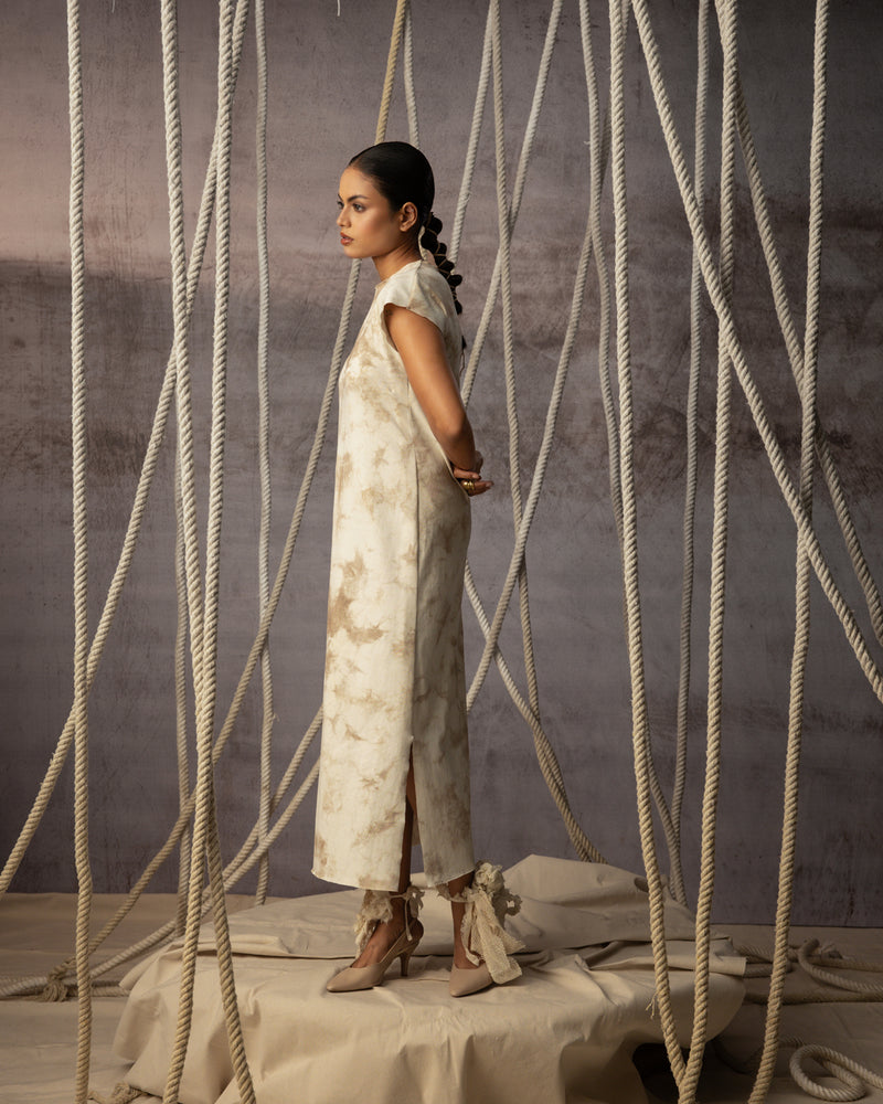 Ivory Hand-Dyed Knit Midi knit dress by Kritika Murarka in ivory for women Worldwide