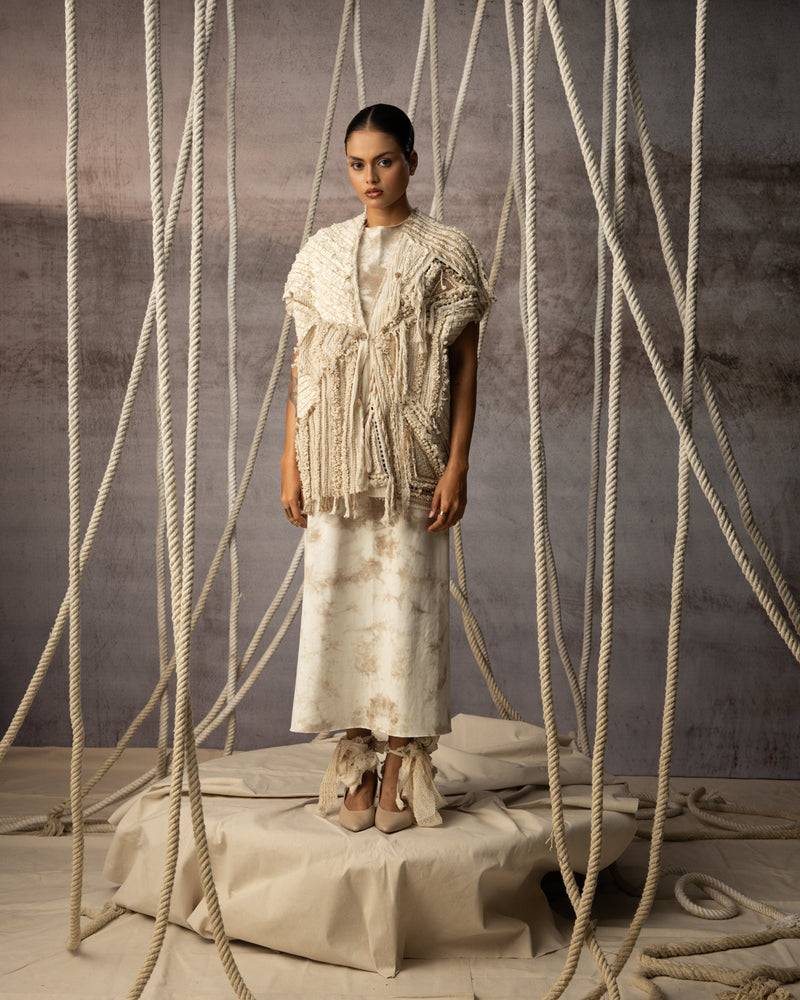Ivory Crushed Lace Embroidered Top crushed cotton jacket/overlay by Kritika Murarka in ivory for women Worldwide