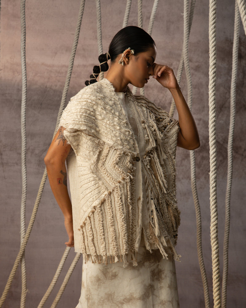 Ivory Crushed Lace Embroidered Top crushed cotton jacket/overlay by Kritika Murarka in ivory for women Worldwide