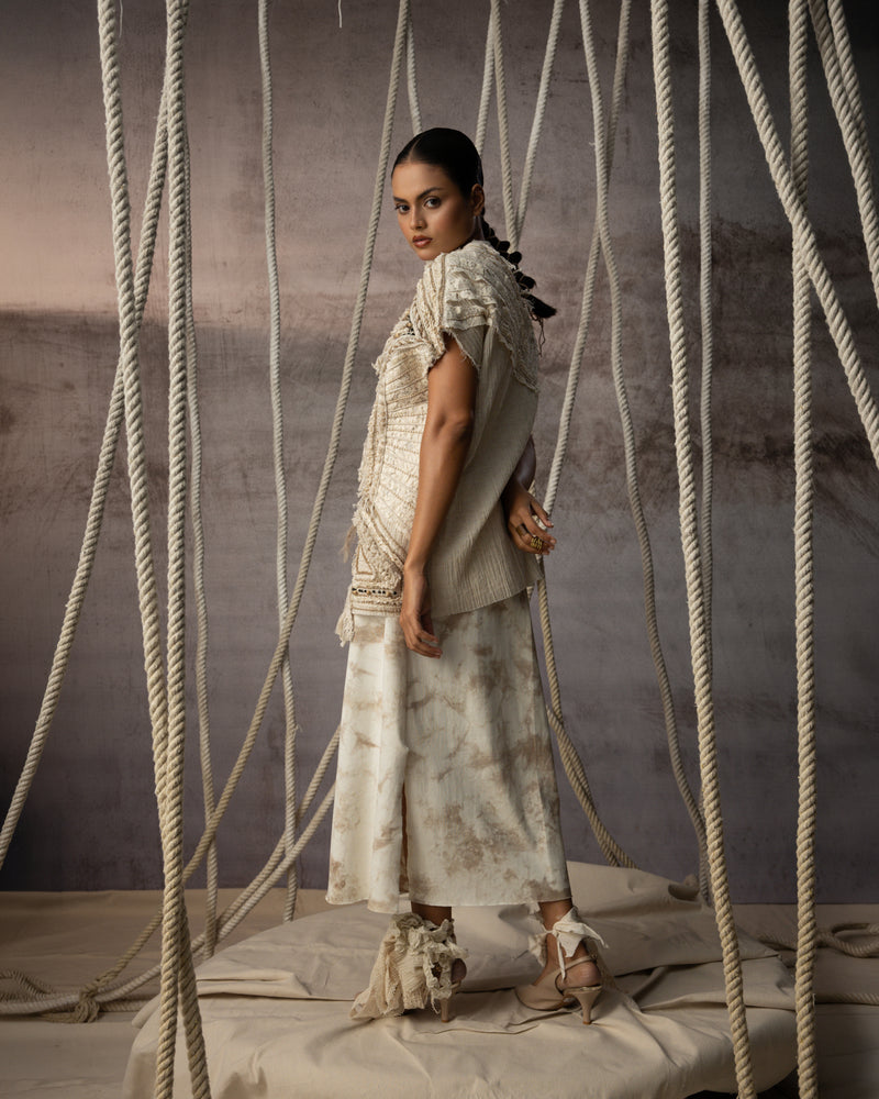 Ivory Crushed Lace Embroidered Top crushed cotton jacket/overlay by Kritika Murarka in ivory for women Worldwide