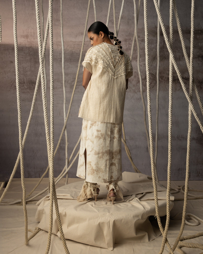 Ivory Crushed Lace Embroidered Top crushed cotton jacket/overlay by Kritika Murarka in ivory for women Worldwide