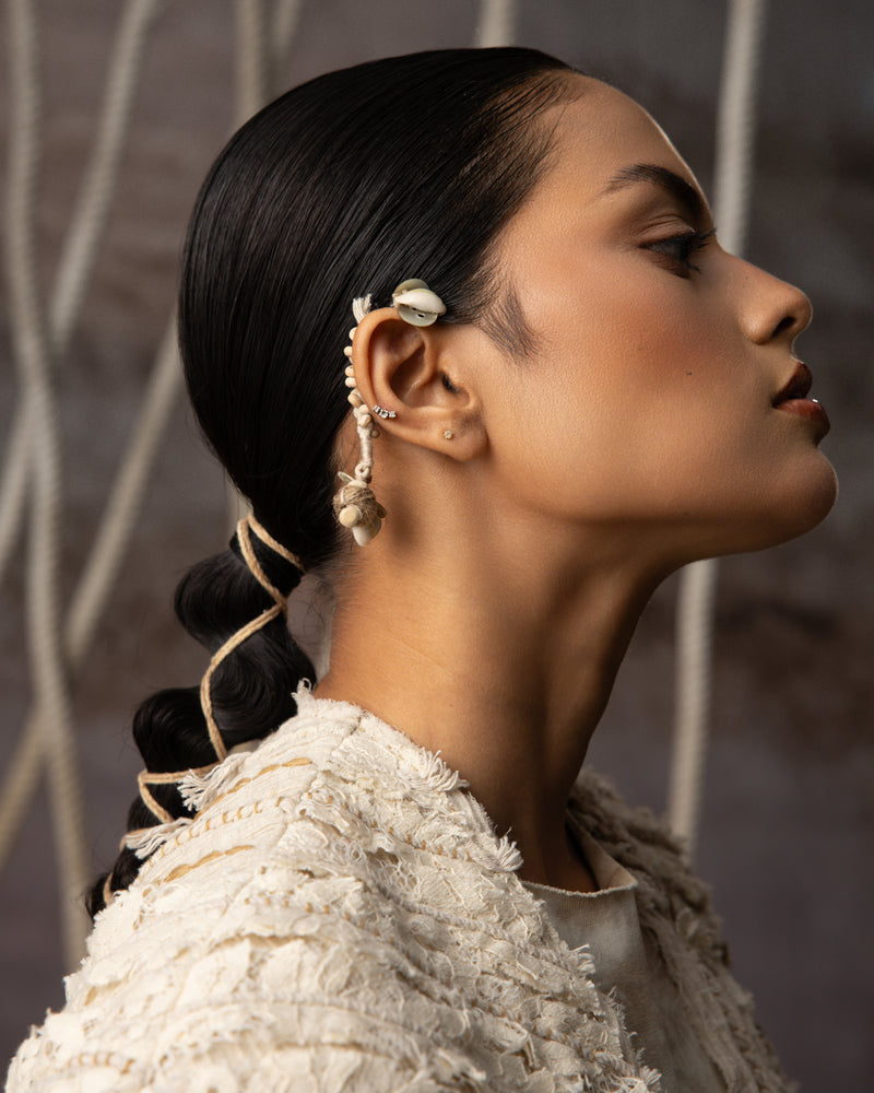 Ivory Crushed Lace Embroidered Top crushed cotton jacket/overlay by Kritika Murarka in ivory for women Worldwide