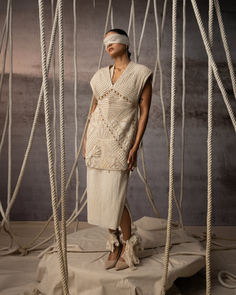 Ivory Crushed Pencil Skirt crushed cotton skirt by Kritika Murarka in ivory for women Worldwide