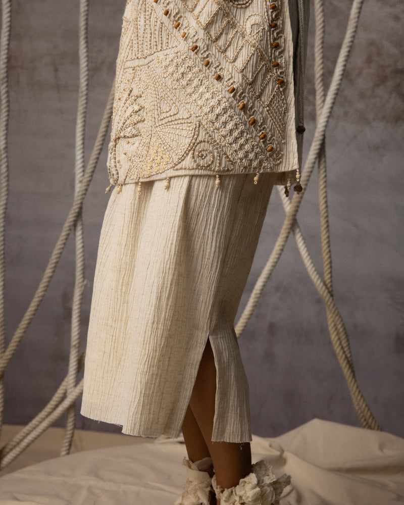 Ivory Crushed Pencil Skirt crushed cotton skirt by Kritika Murarka in ivory for women Worldwide