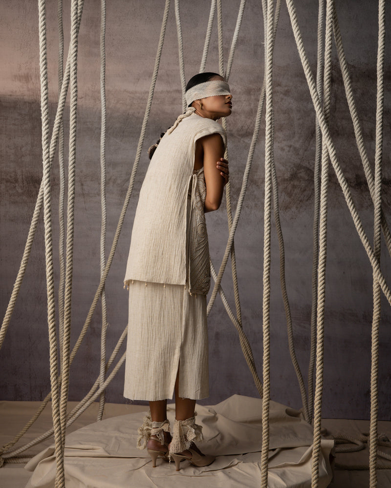 Ivory Crushed Pencil Skirt crushed cotton skirt by Kritika Murarka in ivory for women Worldwide