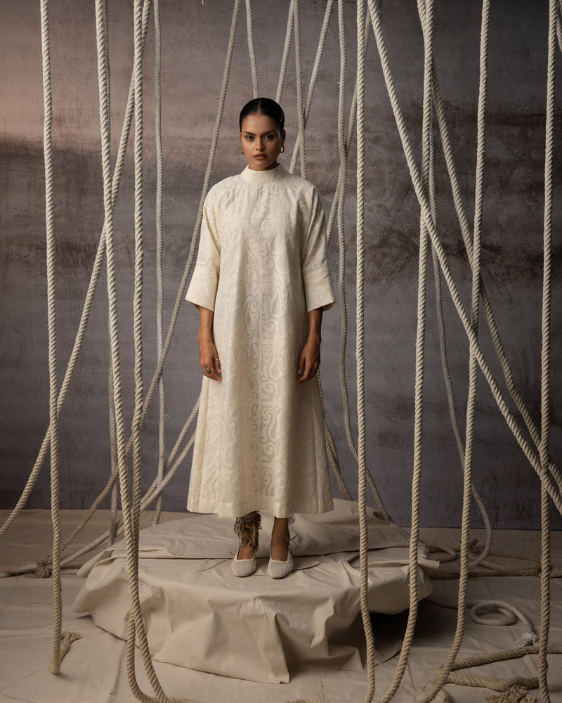 Ivory Appliqué A-Line Dress chanderi cotton silk dress by Kritika Murarka in ivory for women Worldwide