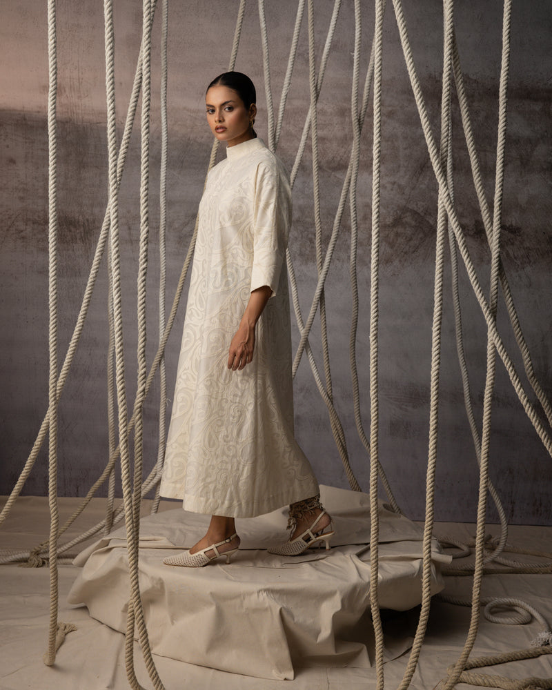Ivory Appliqué A-Line Dress chanderi cotton silk dress by Kritika Murarka in ivory for women Worldwide