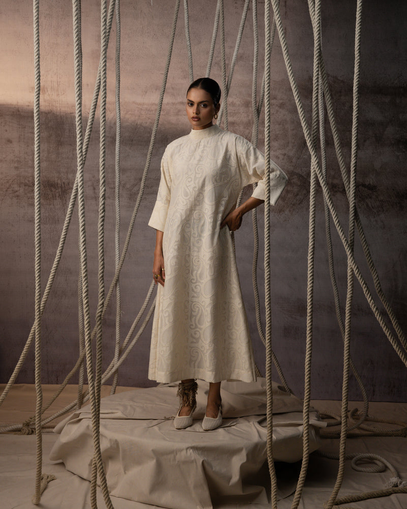 Ivory Appliqué A-Line Dress chanderi cotton silk dress by Kritika Murarka in ivory for women Worldwide