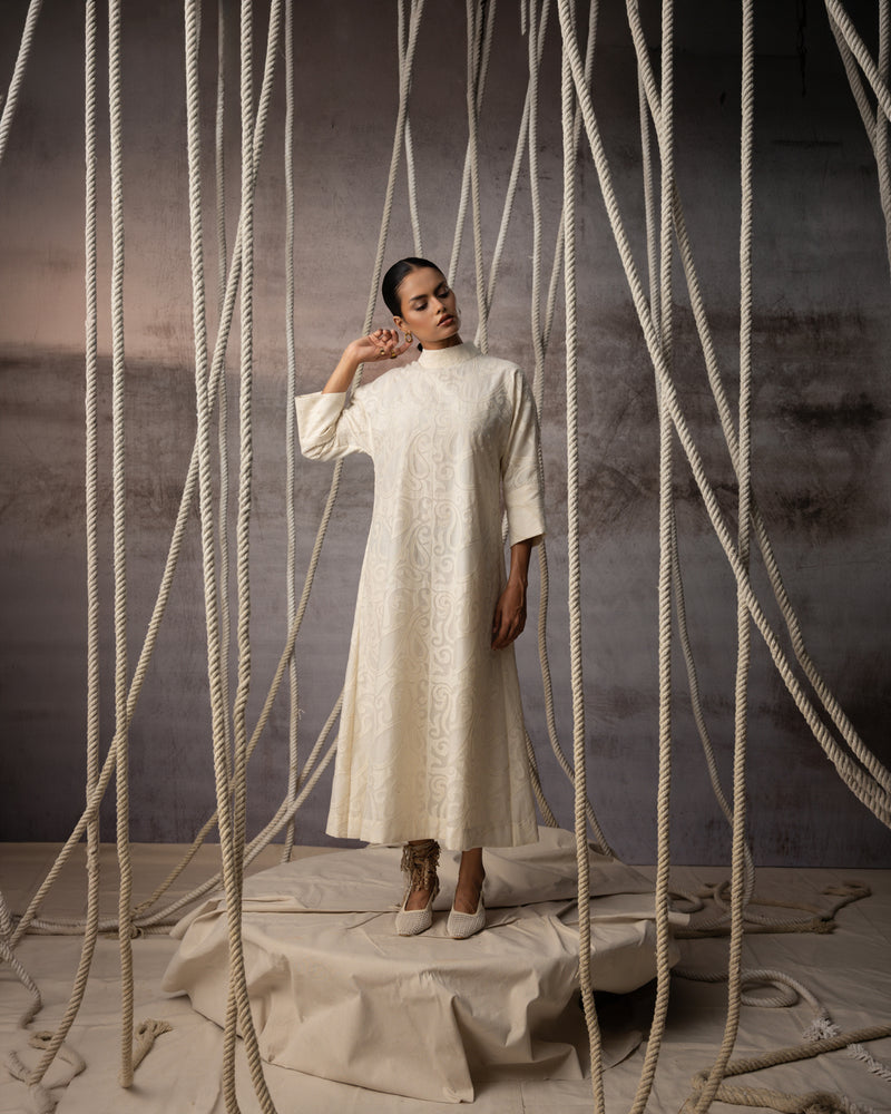 Ivory Appliqué A-Line Dress chanderi cotton silk dress by Kritika Murarka in ivory for women Worldwide