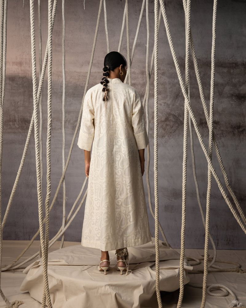 Ivory Appliqué A-Line Dress chanderi cotton silk dress by Kritika Murarka in ivory for women Worldwide