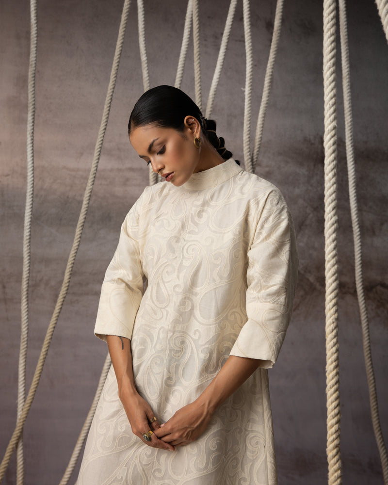 Ivory Appliqué A-Line Dress chanderi cotton silk dress by Kritika Murarka in ivory for women Worldwide