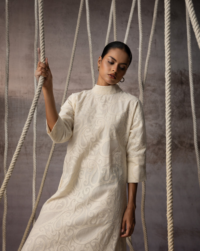 Ivory Appliqué A-Line Dress chanderi cotton silk dress by Kritika Murarka in ivory for women Worldwide