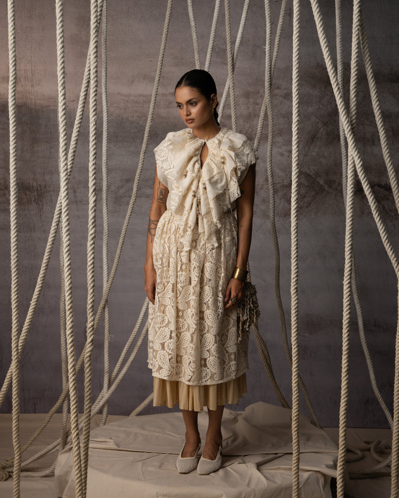Ivory Flounce Crushed Top crushed cotton top/shirt by Kritika Murarka in ivory for women Worldwide